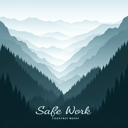 Misty mountains and forest at dawn, calm and spacious